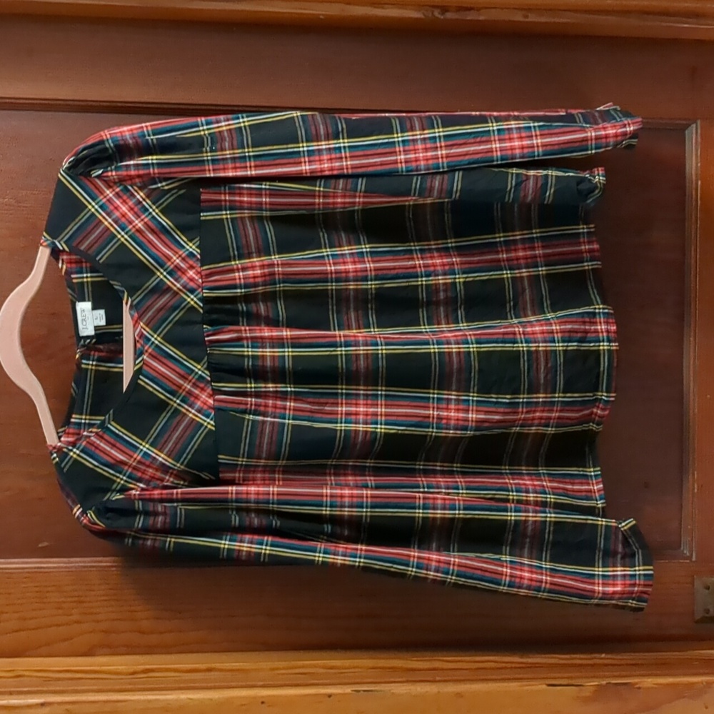 J Crew Tartan plaid Holiday blouse long sleeve size l